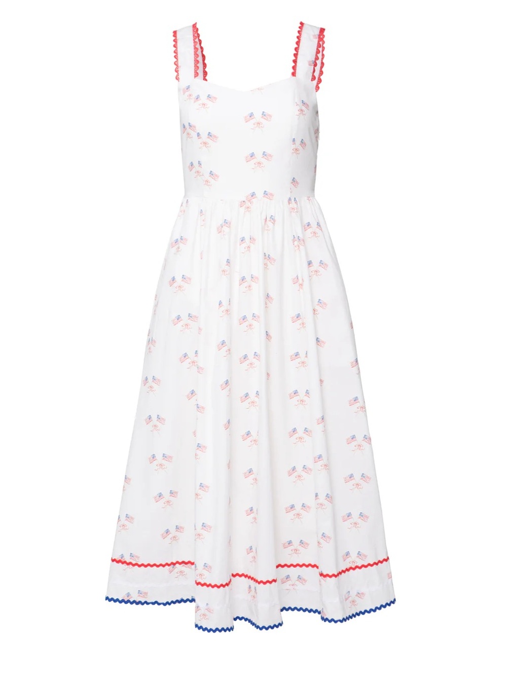 Ivy City Co White Midi Dress with Red & Blue Trim